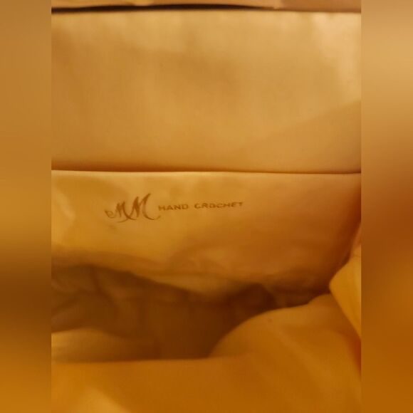 Vtg. Mint '60's Morris Moskowitz Yellow Crocheted Satin Gold Frame Chain Handbag - Picture 4 of 9